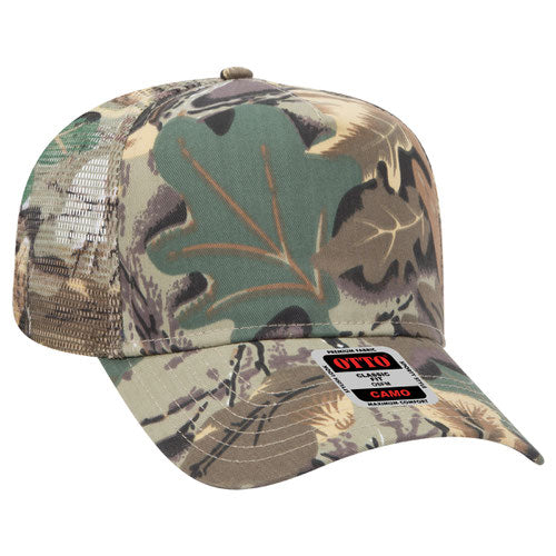 Custom Printed Camouflage 5 Panel Mid Profile Mesh Back Trucker Hat