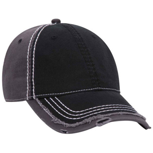 Custom Printed 2-Tone Distressed Hat with Velcro Closure