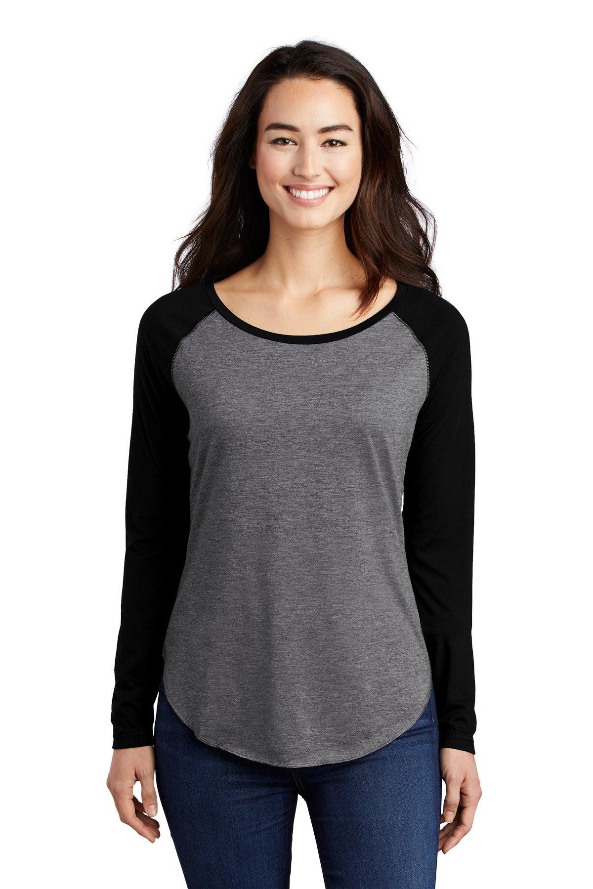 Photo of Sport-Tek Ladies LST400LS  color  Black Triad Solid/ Dark Grey Heather