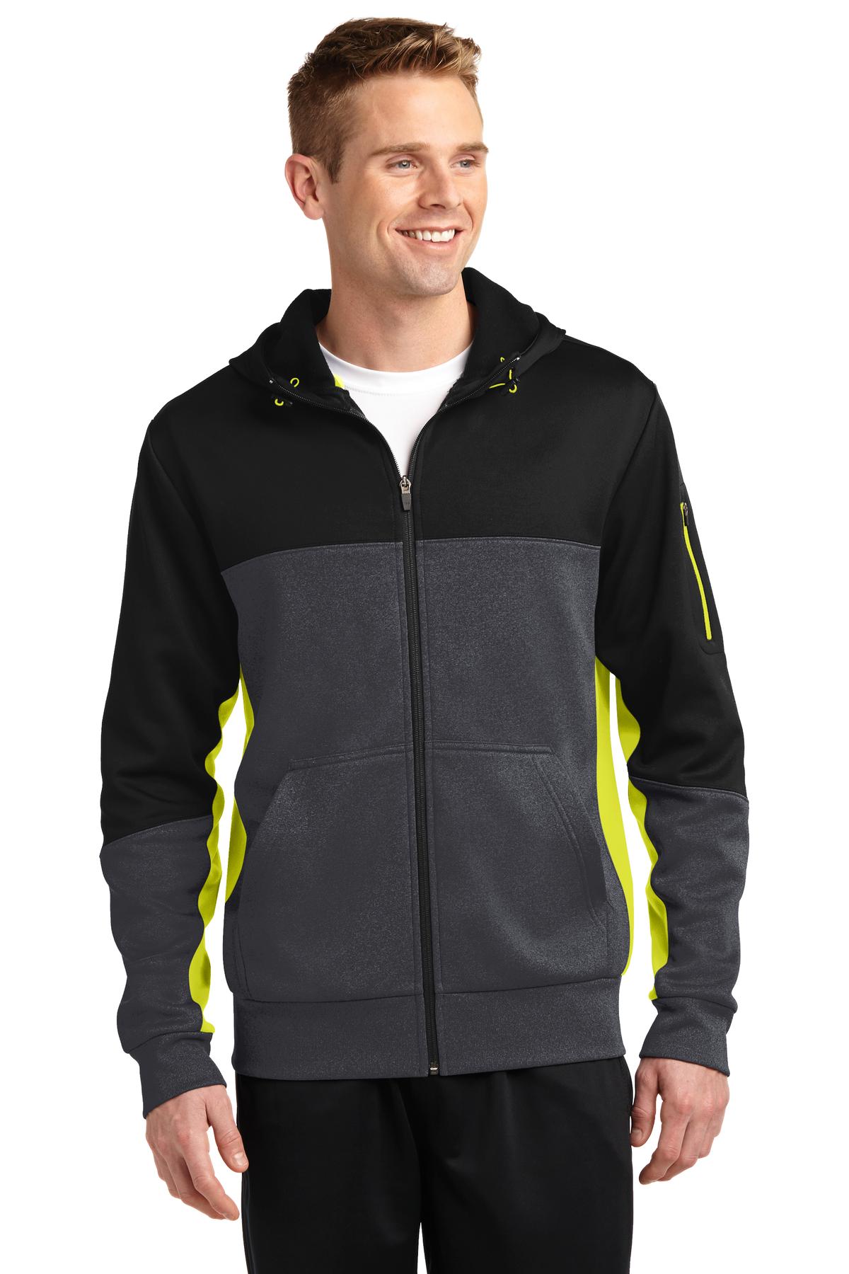 Photo of Sport-Tek Sweatshirts/Fleece ST245  color  Black/ Graphite Heather/ Citron