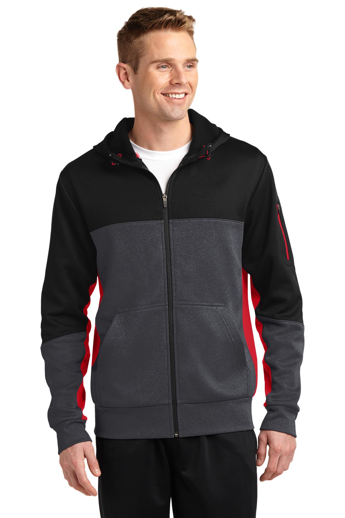 Photo of Sport-Tek Sweatshirts/Fleece ST245  color  Black/ Graphite Heather/ True Red