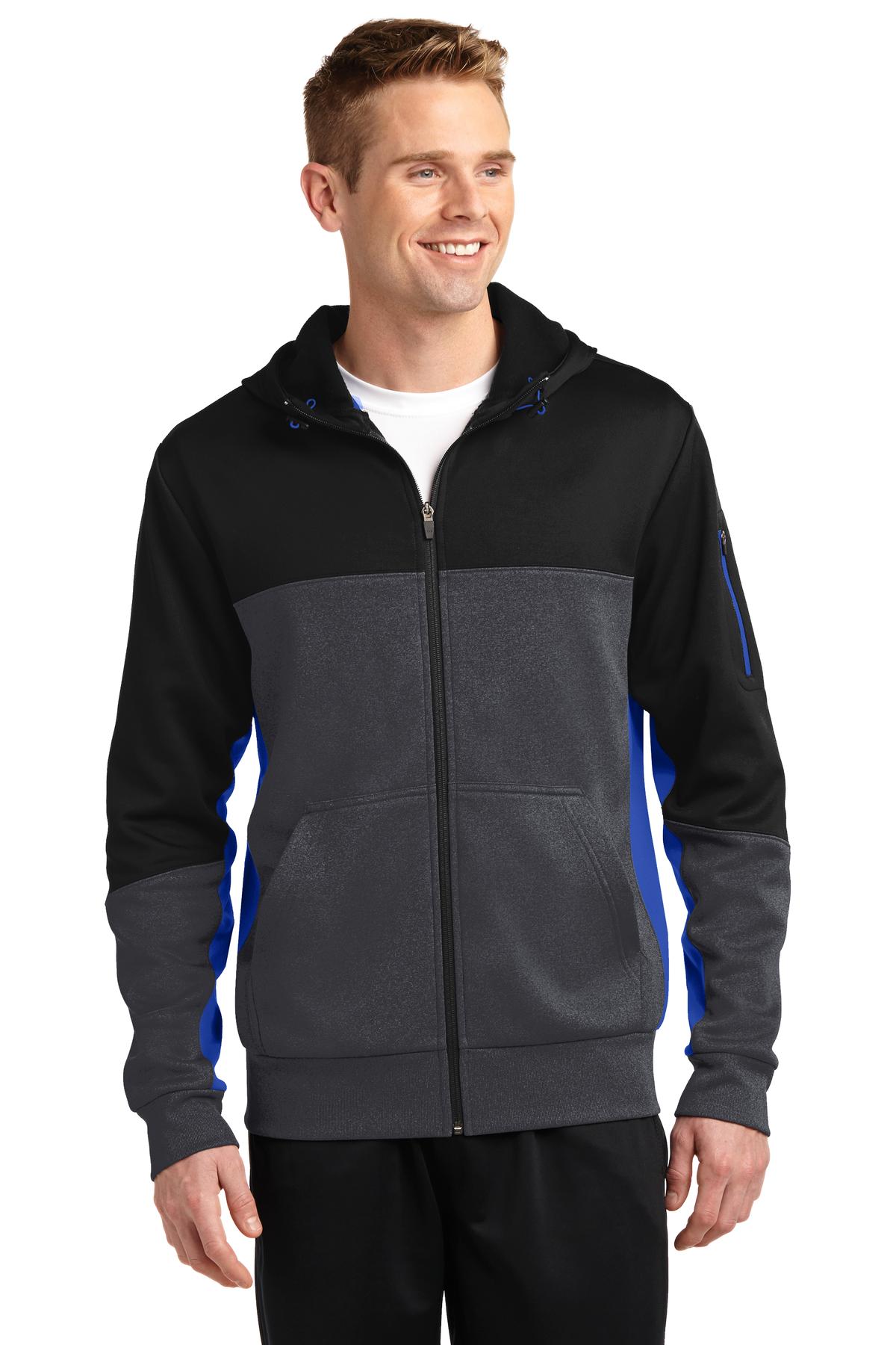 Photo of Sport-Tek Sweatshirts/Fleece ST245  color  Black/ Graphite Heather/ True Royal